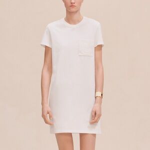 Hermès Embroidered Pocket Dress White Short Sleeve T-Shirt Dress Size 38 New NWT